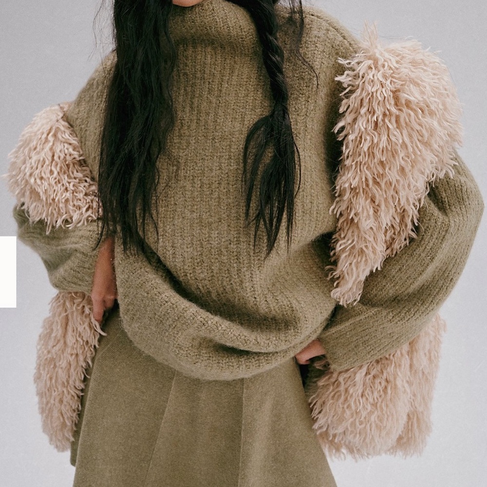 Olive Green Sweater Skirt Set.